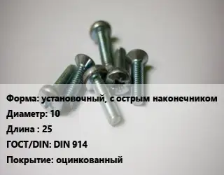 Винт установочный, с острым наконечником 10х25 DIN 914 оцинкованный